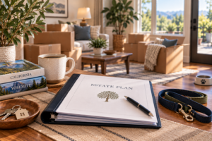 Moving boxes, estate planning documents and household items during a California move
